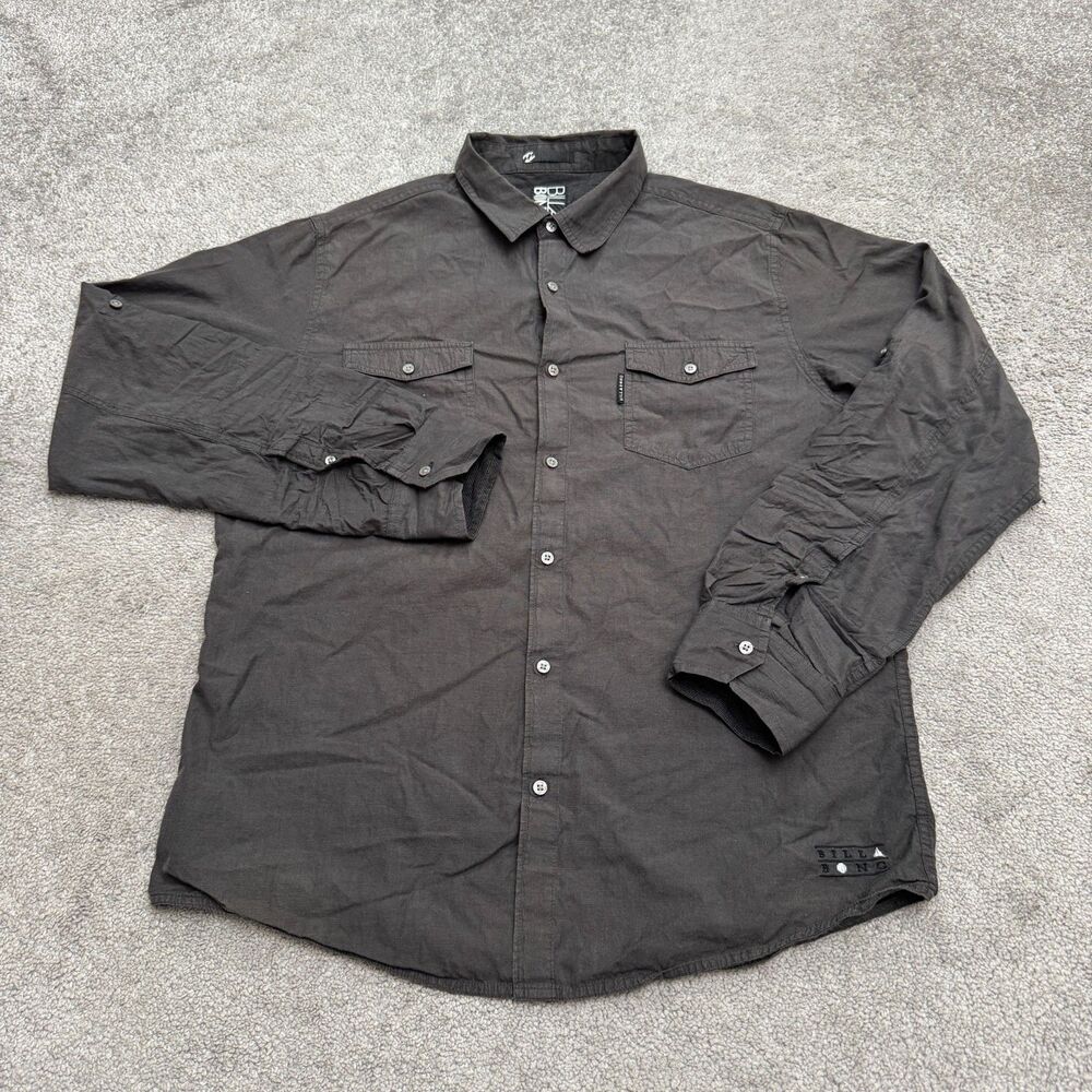 Billabong Button Up Shirt Mens Large Charcoal Gray Roll Tab Sleeve Casual Work